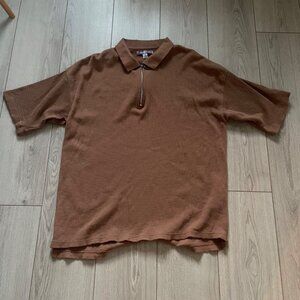 Urban Outfitters Brown Zip Polo Shirt Waffle Knit Design Large